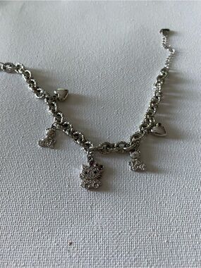 Silver Tone Charm Bracelet with Heart and Teddy Bear Charms